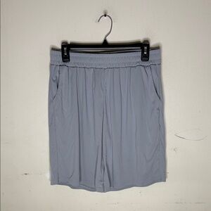 Men's Light Gray Elastic Waist Drawstring Polyester Lightweight Shorts Size Med